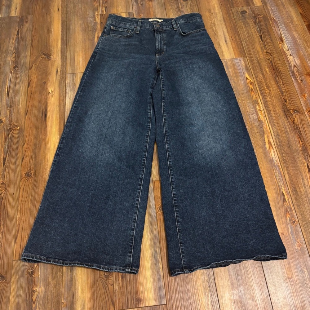 Levis Premium 728 High Rise Wide Leg Jeans Womens Sz 32 Dark Wash Blue 34x31